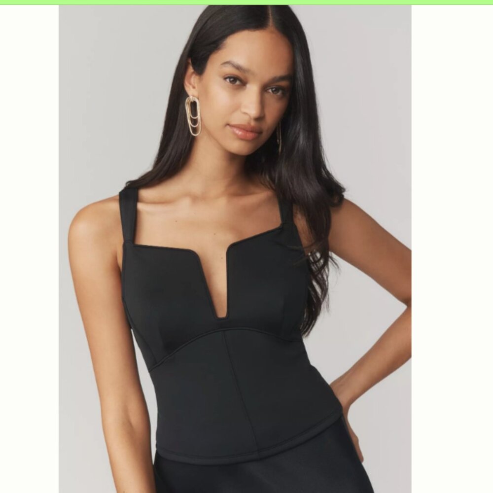 NWT Anthropologie Black V Neck Top-Stitch Scuba Top